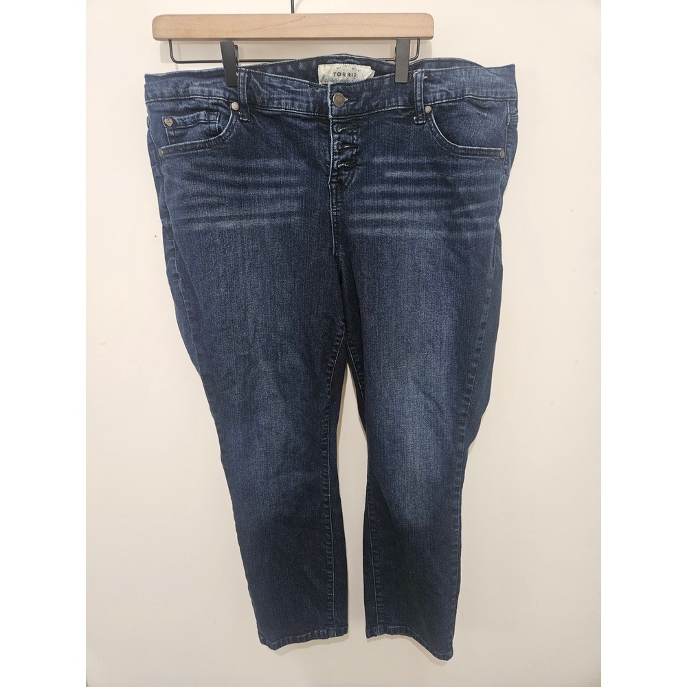 Torrid Womens Plus Size 18 Dark Wash Button Fly Cropped Denim Jeans Heart Button